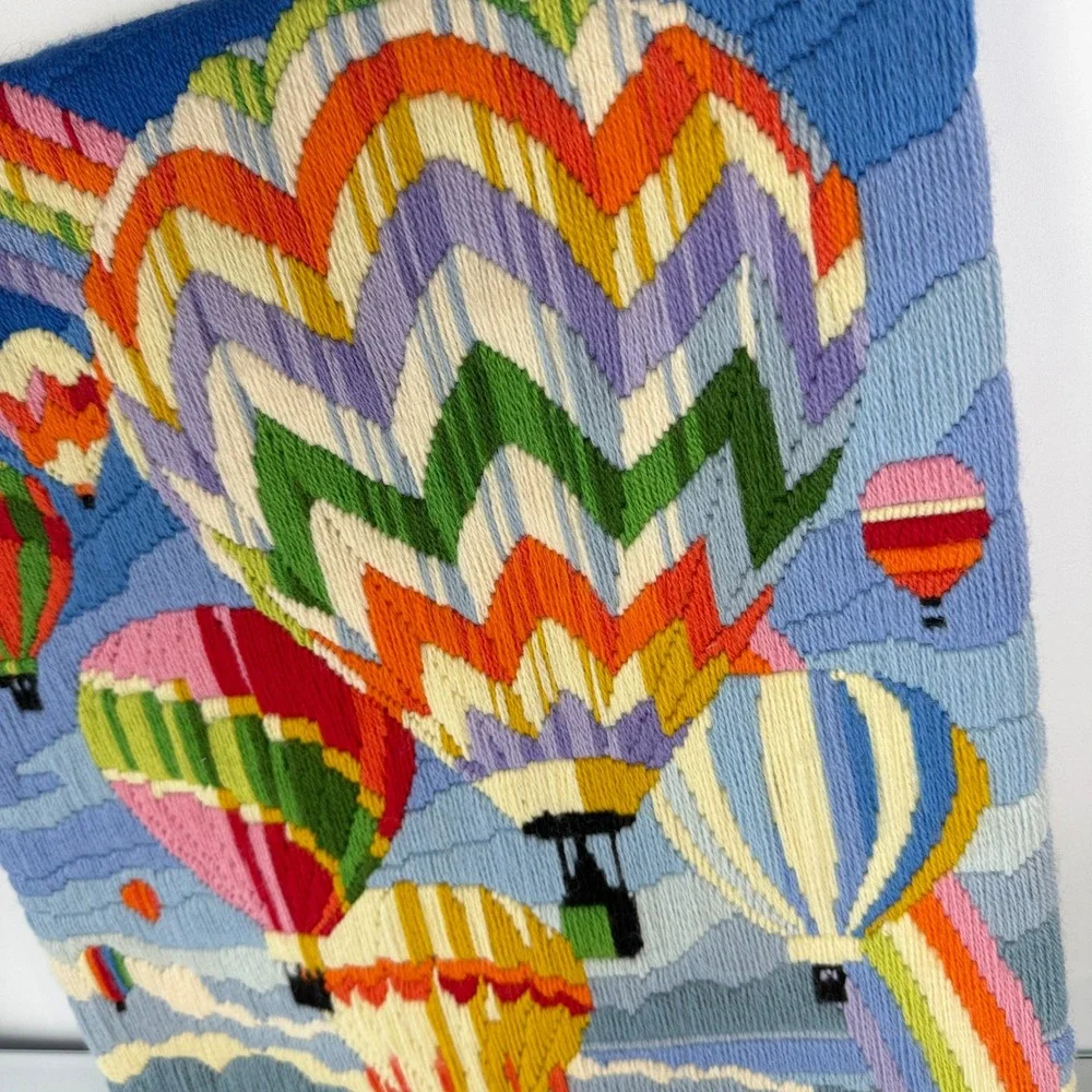 Horizons Designs Crewel Embroidery Art 16X20 Multicolor Hot Air Balloon 1981